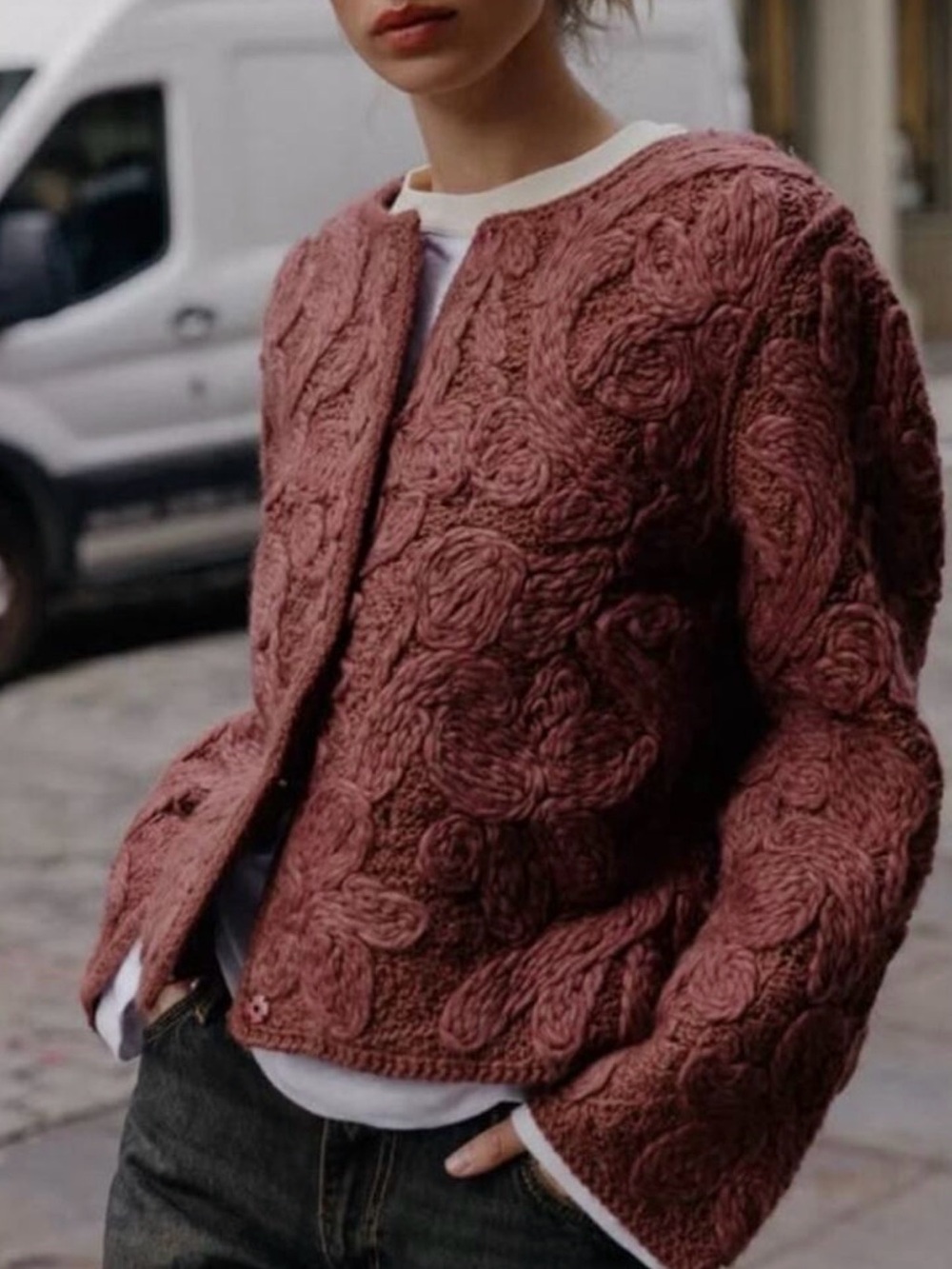 Zara Mauve Cable-Texture Teddy Jacket